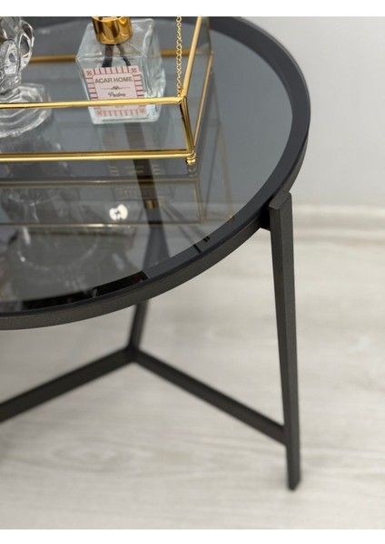 Metal Camlı Yan Sehpa Siyah - Füme indirimleri