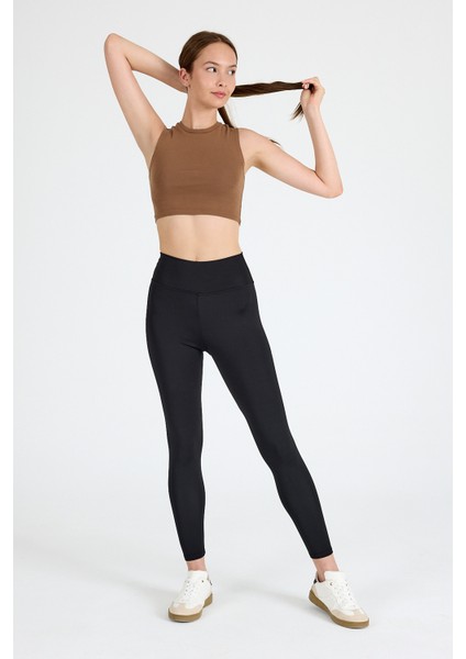 Siyah Yüksek Bel Dikiş Detaylı Tayt 2003