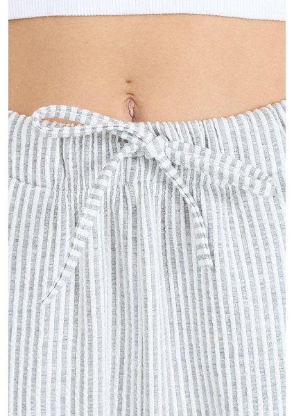 Gri Beli Lastikli Çizgili Geniş Paça Dokuma Pantolon 4098 fırsatları