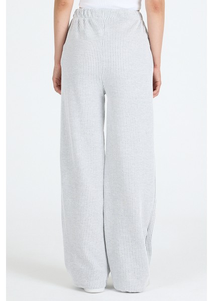 Gri Beli Lastikli Çizgili Geniş Paça Dokuma Pantolon 4098 indirimleri
