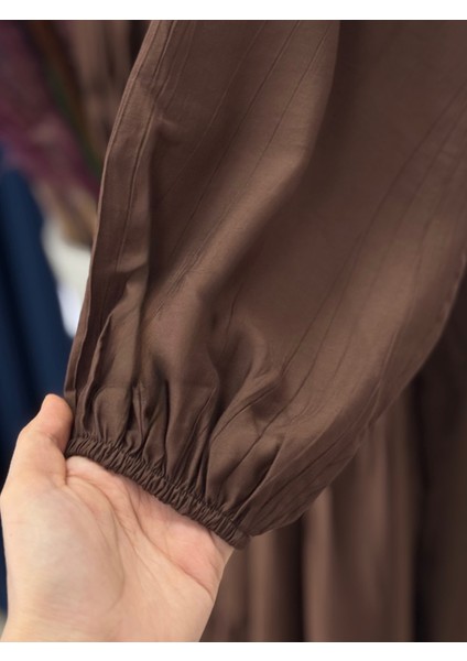 Yazlık Tesettür Elbise/melina Düğmeli Çilek ELBISE-KN9658 Kahve fırsatları