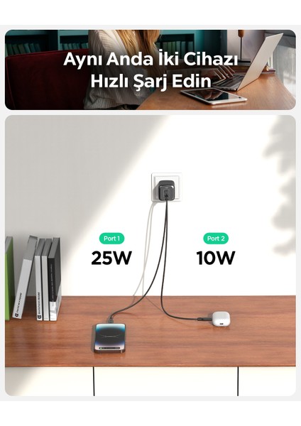 35W Usb-C 2 Port Mini Hızlı Şarj Aleti Samsung Pps / Isı Düşürücü Gan Destekli Akım Korumalı Güç Adaptörü iPhone & Android & iPad & MacBook Type-C PE2202 Black - ACH05145 fiyatları