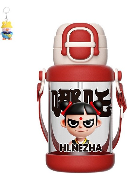 Nezha Çocuk Karikatür Plastik Bardak Büyük Kapasiteli Kız Su Bardakı Tek Kapaklı Çift Içecek Pipetli Bardak (Yurt Dışından)