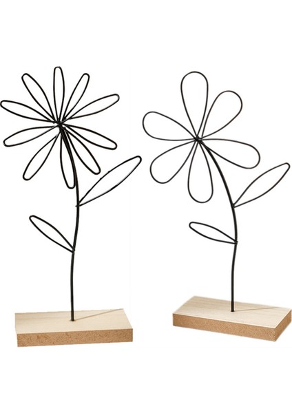 Metal Çiçek Dekoratif Stand Çiçek Metal Siyah Ahşap Taban Ev Dekorasyonu (Yurt Dışından)
