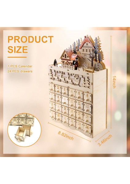 Ahşap Noel Advent Takvimi Noel'e Geri Sayım LED Tatil Dekorasyonu LED Işık ile 24 Çekmece (Yurt Dışından)
