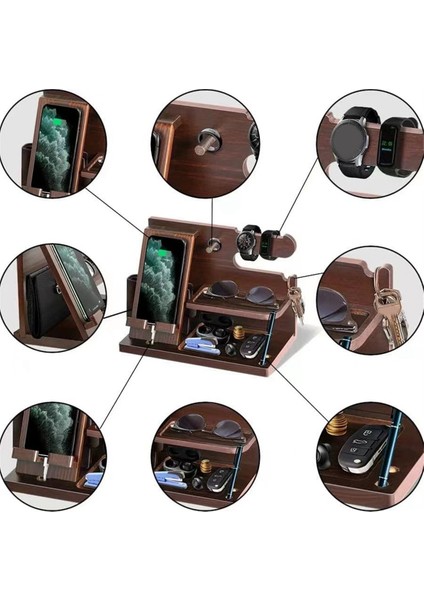 Çok Işlevli Ahşap Depolama Rafı Saatler Mücevher Gözlükler Telefon Tutucu Anahtarlar Düzenleyici Cüzdan Standı Giriş Dolabı Için (Yurt Dışından) fırsatları