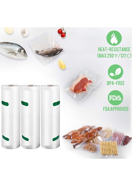 Vakumlu Kapatma Torbaları, Gıda Tasarrufu Için 3'lü Rulo Paketi, Sous Vide Pişirme Için Ağır Hizmet Tipi Vakumlu Saklama Torbaları, Dondurucu (Yurt Dışından) fiyatları