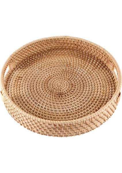 Yuvarlak Rattan Servis Tepsisi Dekoratif Dokuma Osmanlı Sehpa Kulplu Tepsiler Natural(Küçük) (Yurt Dışından) fiyatları