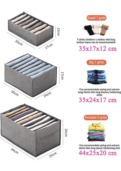 3 Parça Gardırop Düzenleyici, Saklama Kutuları, Kot Düzenleyici, Istiflenebilir Saklama Kutusu, Çekmeceli Dolap Için Gri Saklama Kutusu, B (Yurt Dışından) indirimleri