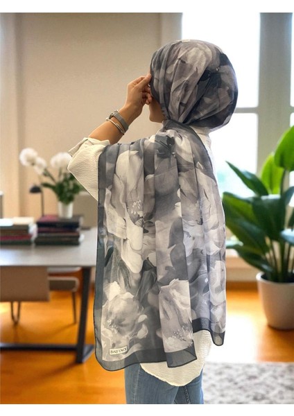 Soft Çiçek 0348 Koyu Gri Şal