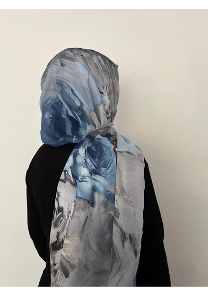 Çiçek Desenli Bebe Mavisi Pamuklu Şal