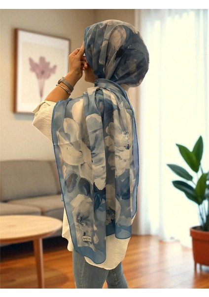 Soft Çiçek 0348 Kot Mavi Şal