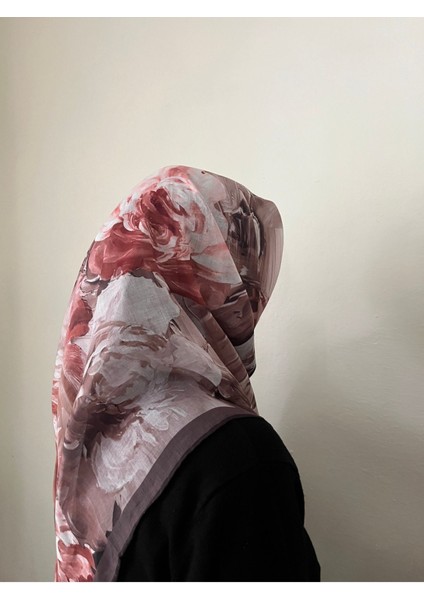 Çiçek Desenli Soft Eşarp Kahve