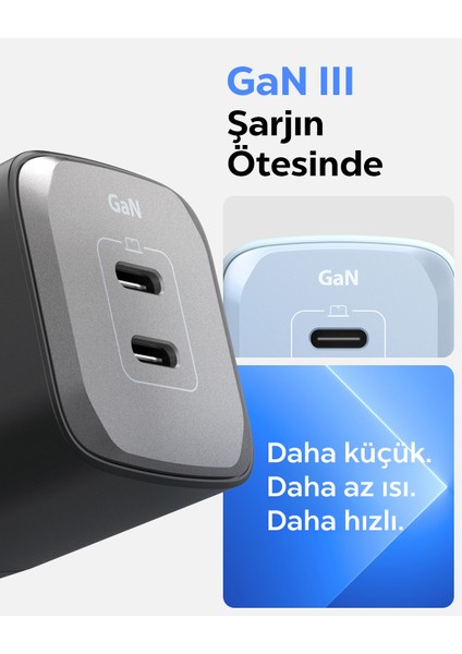 45W Usb-C 2 Port Mini Hızlı Şarj Aleti Samsung Pps 2.0 / Isı Düşürücü Gan Destekli Akım Korumalı Güç Adaptörü iPhone & Android & iPad & MacBook Type-C PE2203 Blue - ACH05156 modelleri