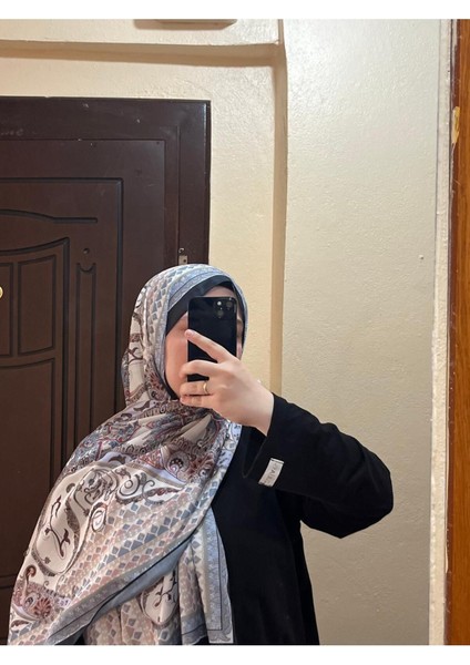 Lacivert Retro Desenli Yazlık Pamuklu Şal