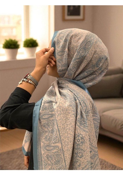 2025 Yaz Sezonu Pastel Mavi Kilim Desen Şal fiyatları