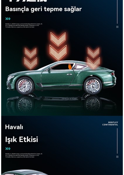 1:24 Continental Gt Spor Araba Ses ve Işık Oyuncak Araba Modeli (Yurt Dışından) modelleri