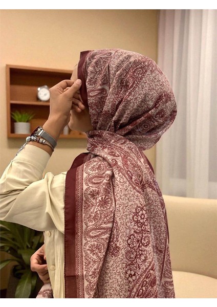 2025 Yaz Sezonu Bordo Kilim Desen Şal fiyatları