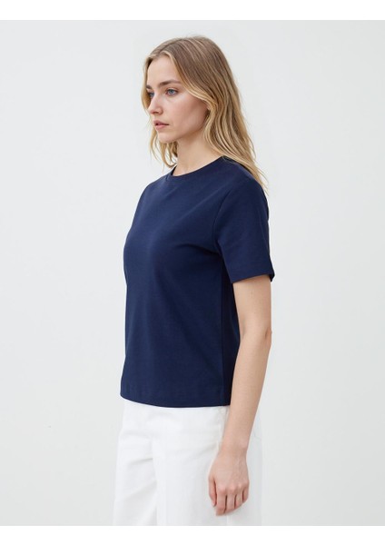 Lacivert %100 Pamuk Bisiklet Yaka Kısa Kollu Örme Tişört fırsatları