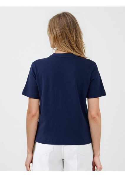 Lacivert %100 Pamuk Bisiklet Yaka Kısa Kollu Örme Tişört indirimleri