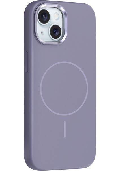 iPhone 14 Kılıf M-Safe Şarj Özellikli Metal Kamera Çerçeveli Btbm Edi Silikon Kapak - Lavendery Gray
