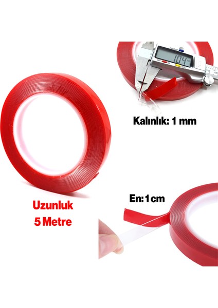 Çift Taraflı Silikon Bant Montaj Bandı Şeffaf 10 mm x 5 Metre Güçlü Çok Amaçlı Yapıştırıcı 1 Adet fiyatları