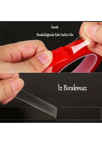 Çift Taraflı Silikon Bant Montaj Bandı Şeffaf 10 mm x 5 Metre Güçlü Çok Amaçlı Yapıştırıcı 1 Adet fırsatları