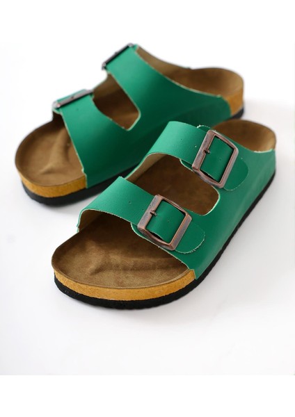 Beti Yeşil Çift Bantlı Terlik