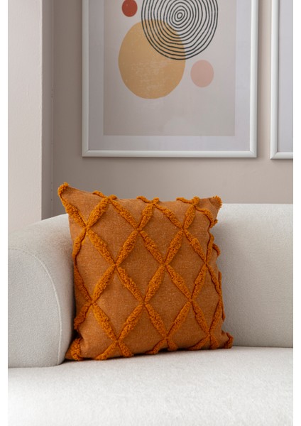 Sarmal Desenli Punch Işlemeli Keten Kırlent Kılıfı, Puantiyeli Kırlent Kılıfı, 43X43CM