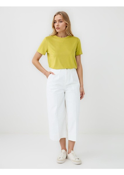 Açık Yeşil Bisiklet Yaka Kısa Kollu Örme Modal Tişört fiyatları