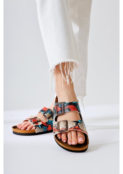 Beti Çok Renkli Çift Bantlı Terlik