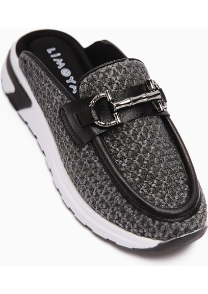 Diana Antrasit Tokalı Önü Kapalı Hasır Şık Kadın Terlik modelleri