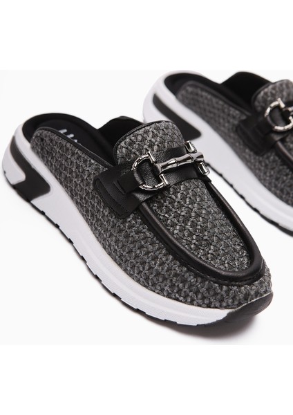 Diana Antrasit Tokalı Önü Kapalı Hasır Şık Kadın Terlik indirimleri