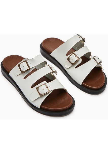 Cosima Beyaz Üç Bantlı Kadın Terlik