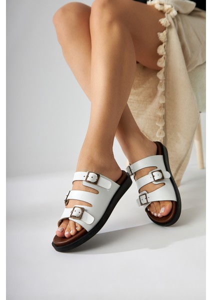 Cosima Beyaz Üç Bantlı Kadın Terlik fiyatları