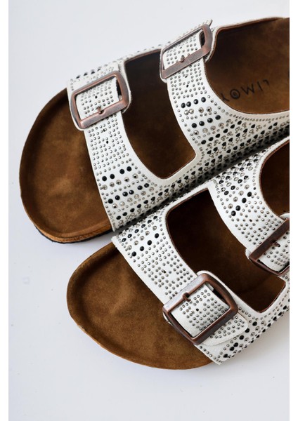 Aire Beyaz Çift Bantlı Taş Detaylı Terlik fiyatları