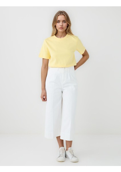 Sarı %100 Pamuk Bisiklet Yaka Kısa Kollu Örme Tişört fiyatları