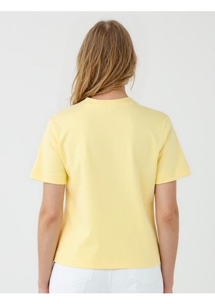 Sarı %100 Pamuk Bisiklet Yaka Kısa Kollu Örme Tişört indirimleri