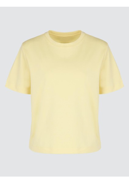 Sarı %100 Pamuk Bisiklet Yaka Kısa Kollu Örme Tişört