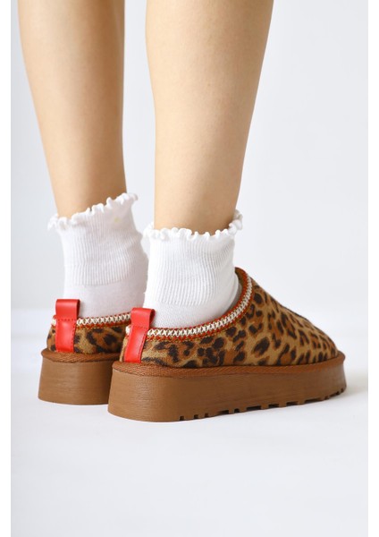 Anne-Liis Leopar Desenli Süet Dokuma Detaylı Kışlık Terlik indirimleri