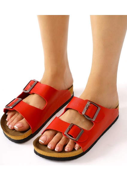 Beti Kırmızı Çift Bantlı Terlik modelleri