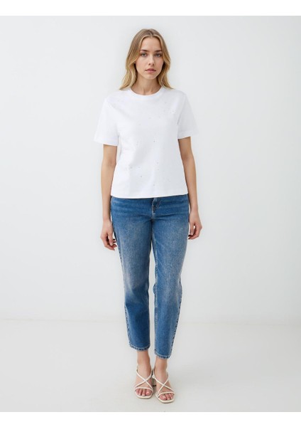 Beyaz %100 Pamuk Kısa Kollu Basic Örme Tişört fiyatları