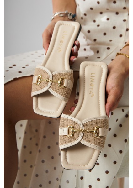 Elanor Bej Tokalı Düz Tabanlı Kadın Terlik fiyatları