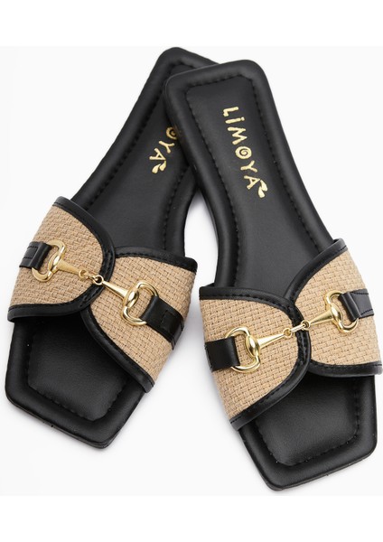 Elanor Siyah Tokalı Düz Tabanlı Kadın Terlik