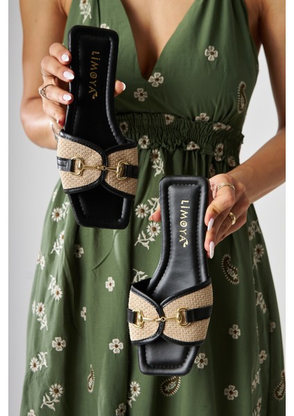 Elanor Siyah Tokalı Düz Tabanlı Kadın Terlik fiyatları