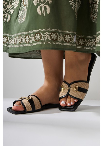 Elanor Siyah Tokalı Düz Tabanlı Kadın Terlik fırsatları