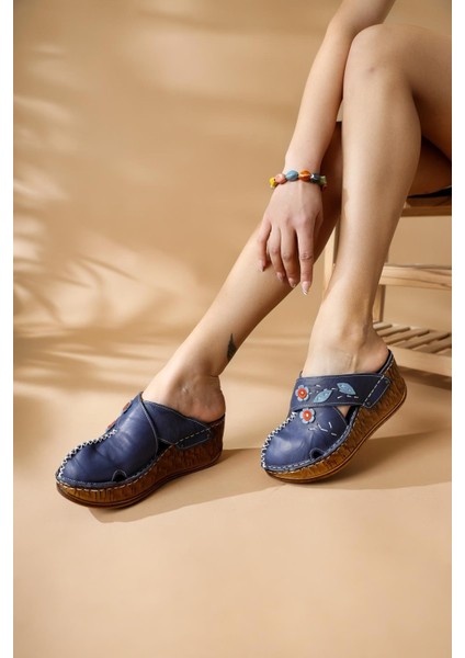 Hakiki Deri Alto Sax Dolgu Terlik Eskitme Tabanlı Comfort Terlik