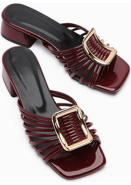 Greta Bordo Rugan Kalın Tokalı Alçak Topuklu Kadın Terlik