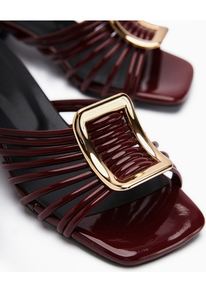 Greta Bordo Rugan Kalın Tokalı Alçak Topuklu Kadın Terlik modelleri