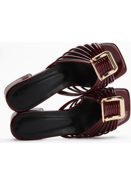 Greta Bordo Rugan Kalın Tokalı Alçak Topuklu Kadın Terlik fırsatları